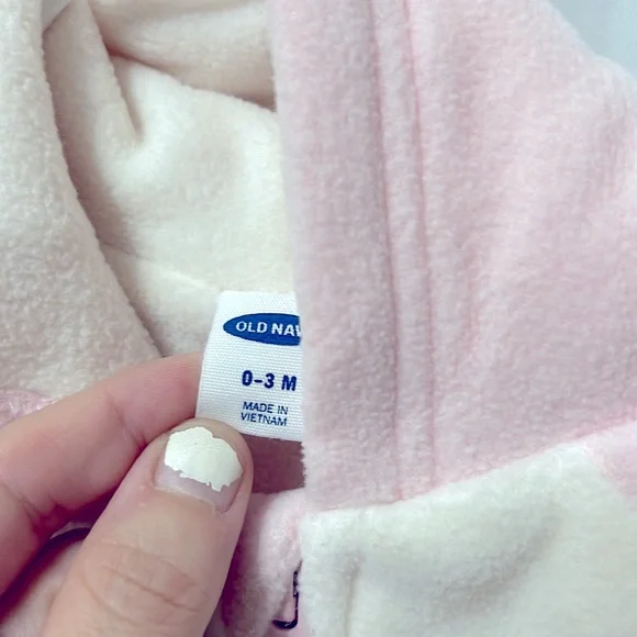 EUC Old Navy | pink, white infant’s unicorn snowsuit, zippered with flip mittens - Picture 2 of 7